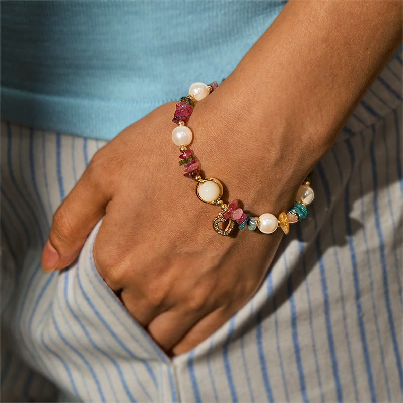 Bracelet Olivenorma « Heart to Heart Link » en tourmaline et perles