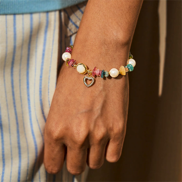 Bracelet Olivenorma « Heart to Heart Link » en tourmaline et perles