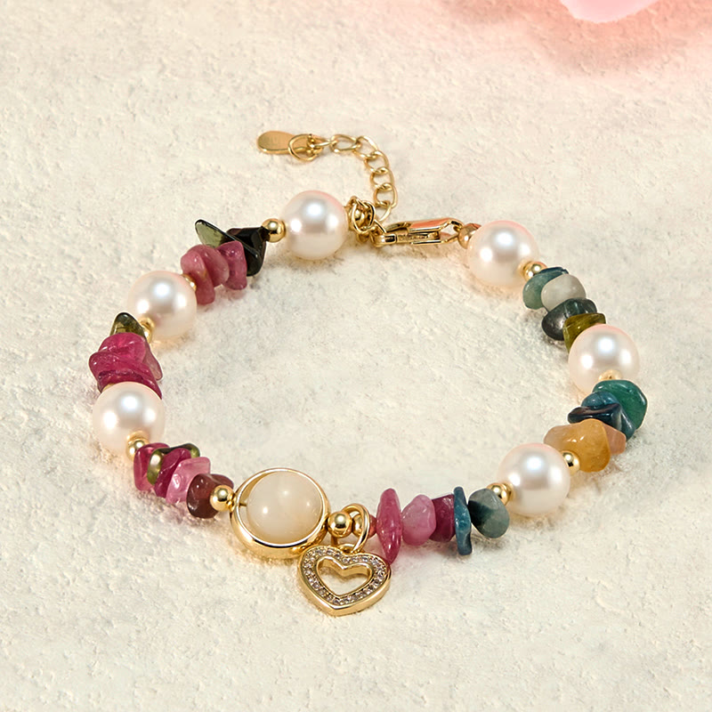 Bracelet Olivenorma « Heart to Heart Link » en tourmaline et perles