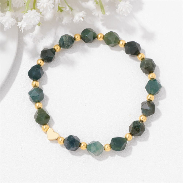 Bracelet Olivenorma en perles de cœur serties de pierres précieuses de 8 mm - Agate mousse - image 4