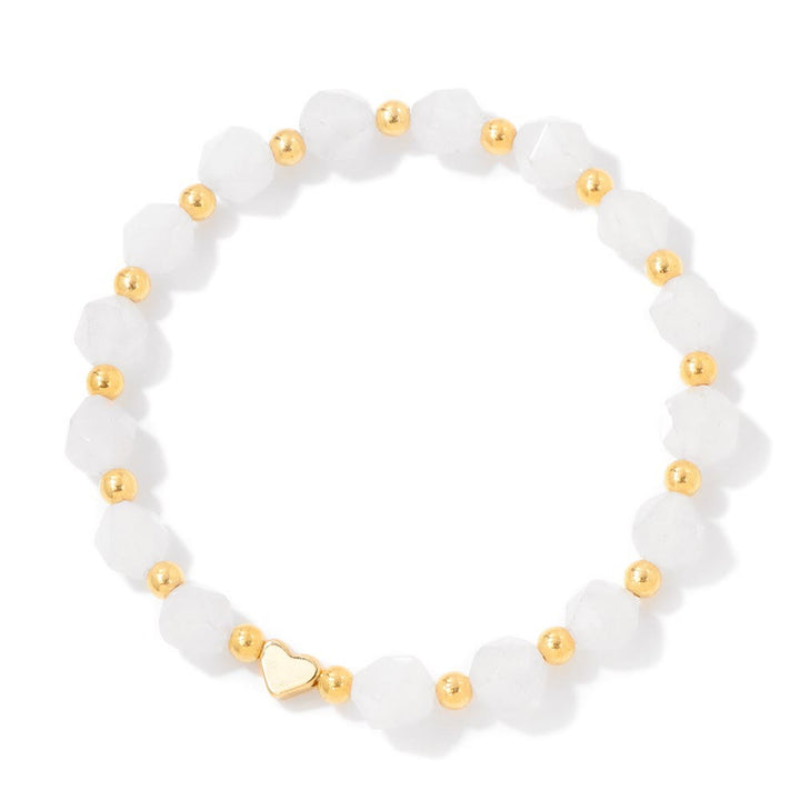 Bracelet Olivenorma en perles de cœur serties de pierres précieuses de 8 mm - Agate blanche - image 24