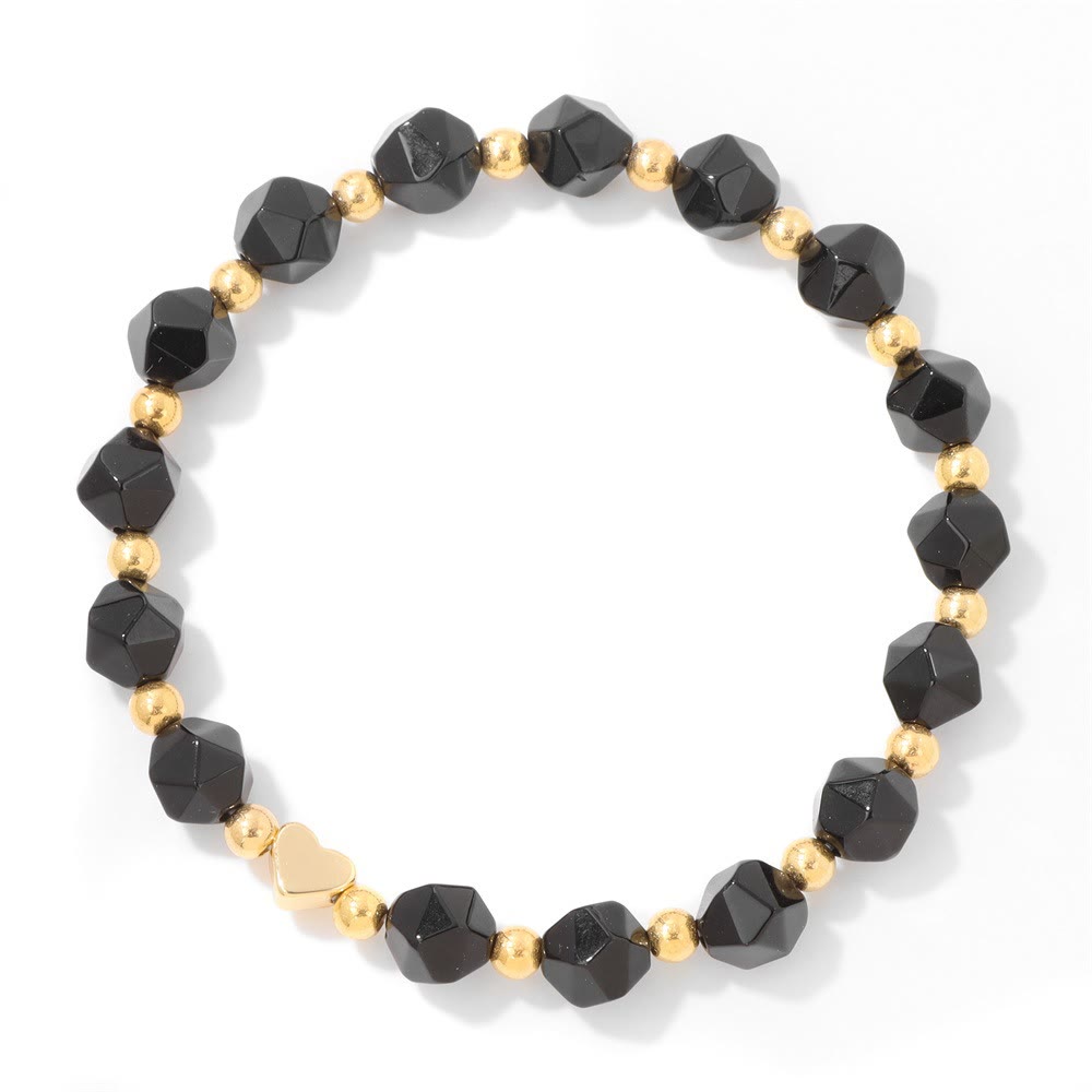 Bracelet Olivenorma en perles de cœur serties de pierres précieuses de 8 mm - Obsidienne - image 9