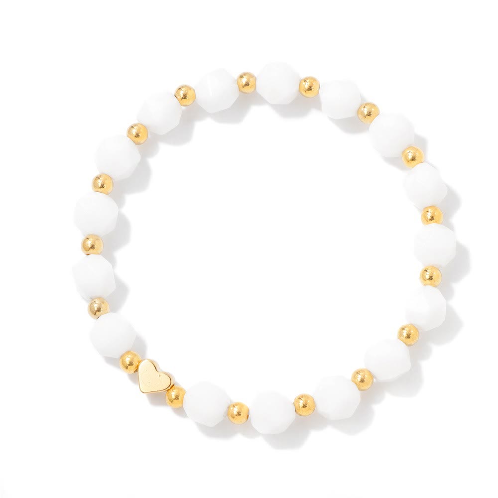 Bracelet Olivenorma en perles de cœur serties de pierres précieuses de 8 mm - Jade blanc - image 22