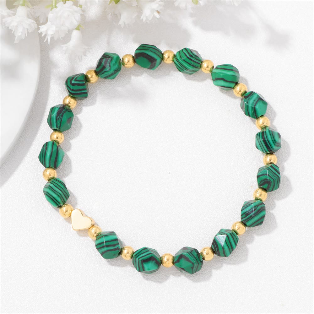 Bracelet Olivenorma en perles de cœur serties de pierres précieuses de 8 mm - Malachite - image 1