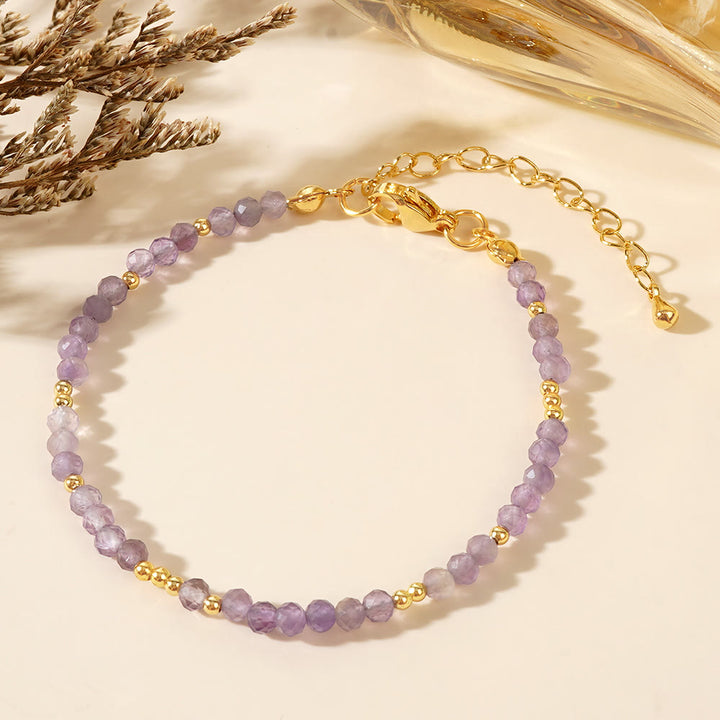 Bracelet ajustable Olivenorma en mini perles à facettes et pierres précieuses naturelles - Améthyste - image 2