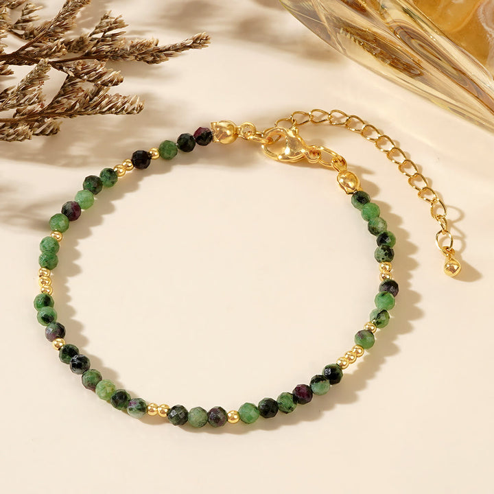 Bracelet ajustable Olivenorma en mini perles à facettes et pierres précieuses naturelles - Rubis Zoïsite - image 6