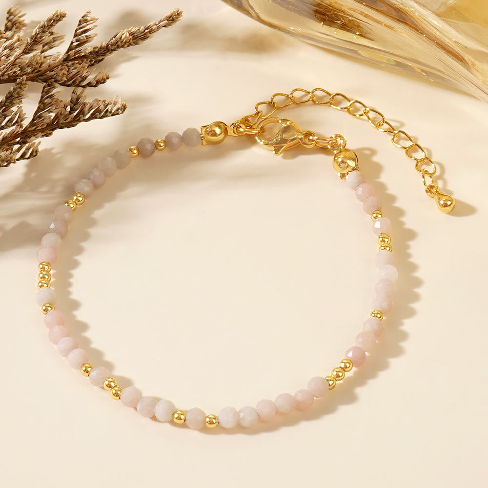 Bracelet ajustable Olivenorma en mini perles à facettes et pierres précieuses naturelles - Quartz rose - image 22