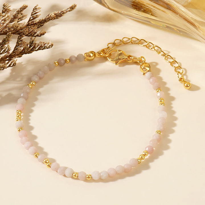 Bracelet ajustable Olivenorma en mini perles à facettes et pierres précieuses naturelles - Quartz rose - image 22