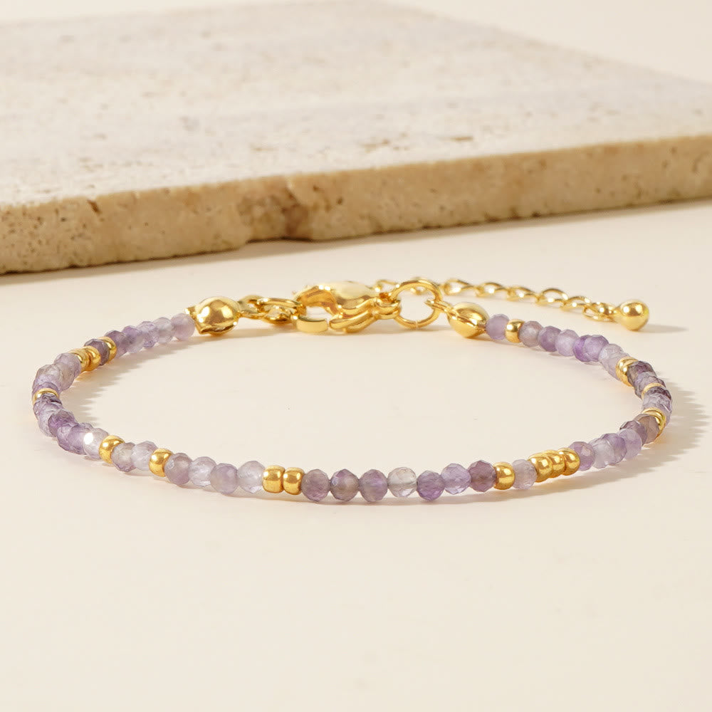 Bracelet ajustable Olivenorma en mini perles à facettes et pierres précieuses naturelles - image 3