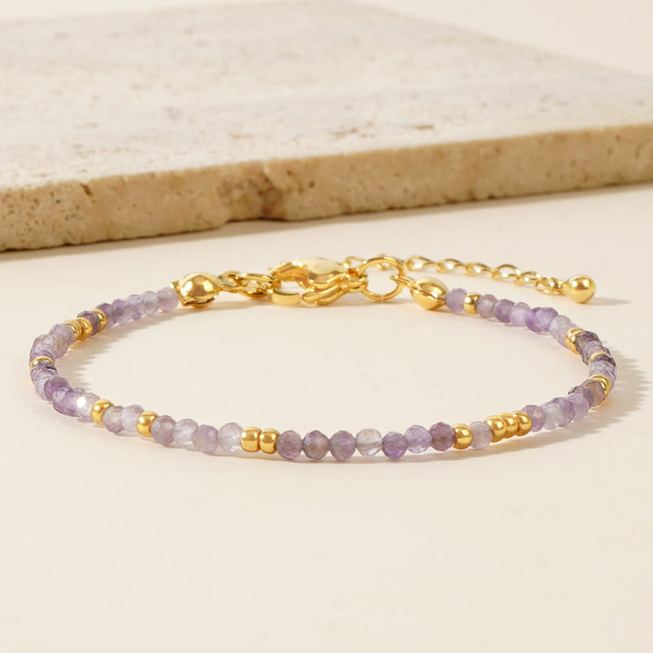 Bracelet ajustable Olivenorma en mini perles à facettes et pierres précieuses naturelles - image 3