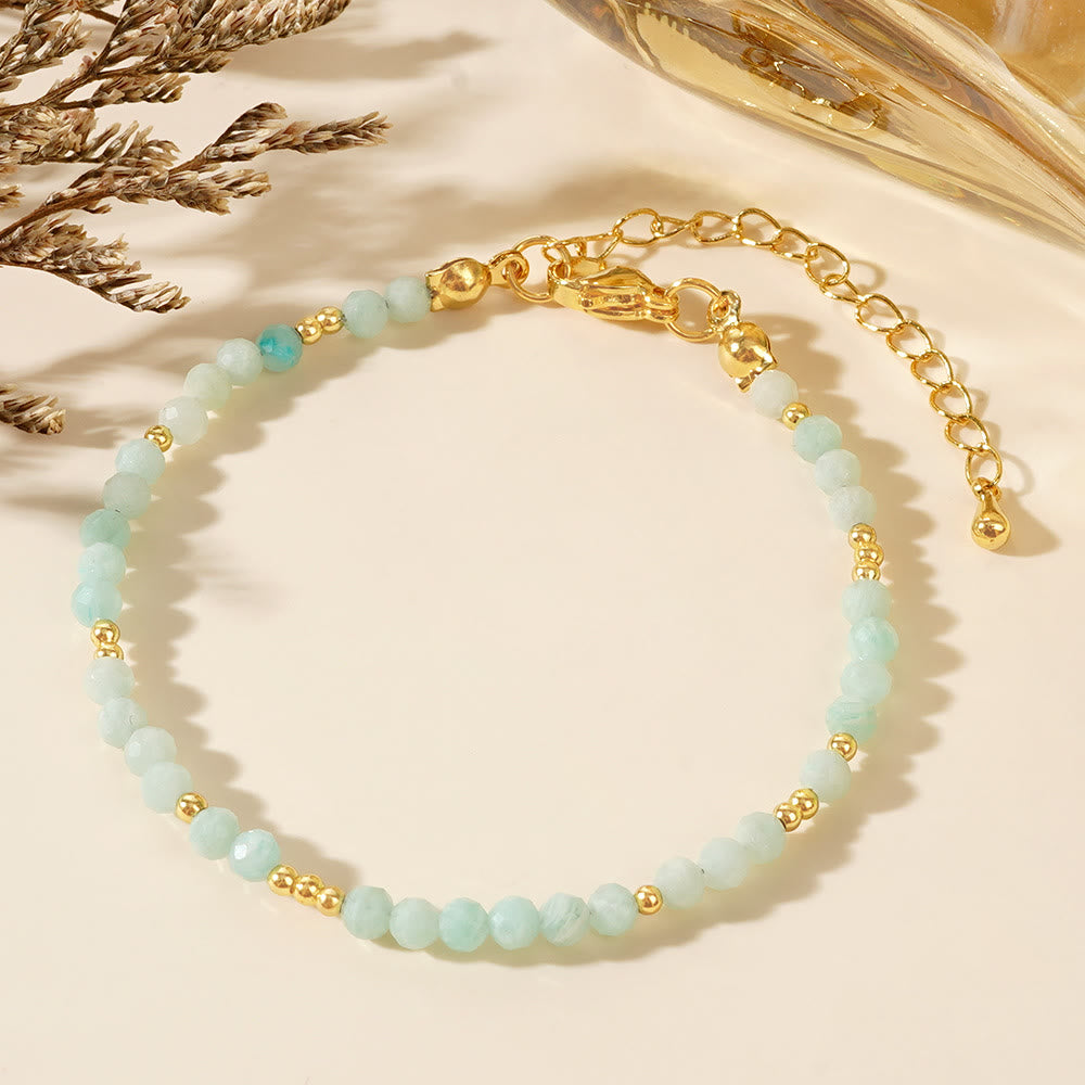 Bracelet ajustable Olivenorma en mini perles à facettes et pierres précieuses naturelles - Amazonite - image 10