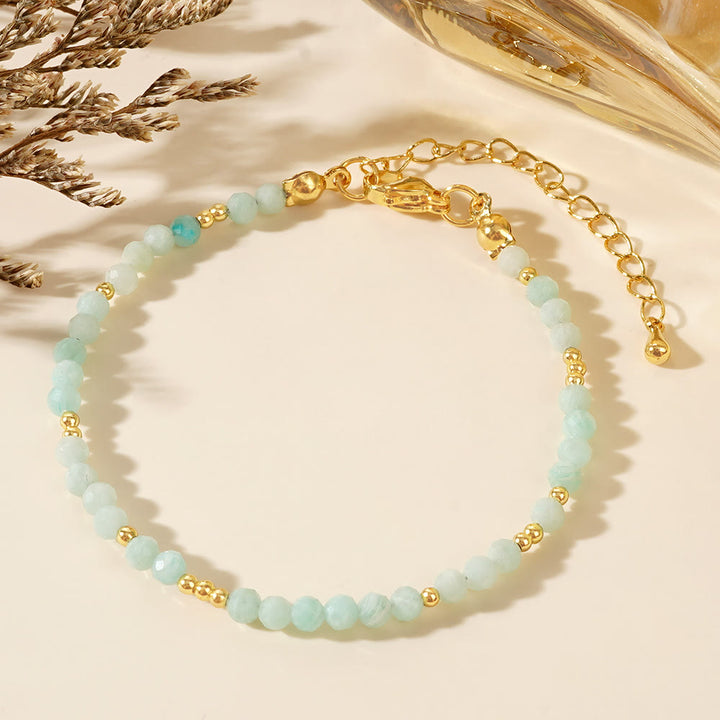 Bracelet ajustable Olivenorma en mini perles à facettes et pierres précieuses naturelles - Amazonite - image 10