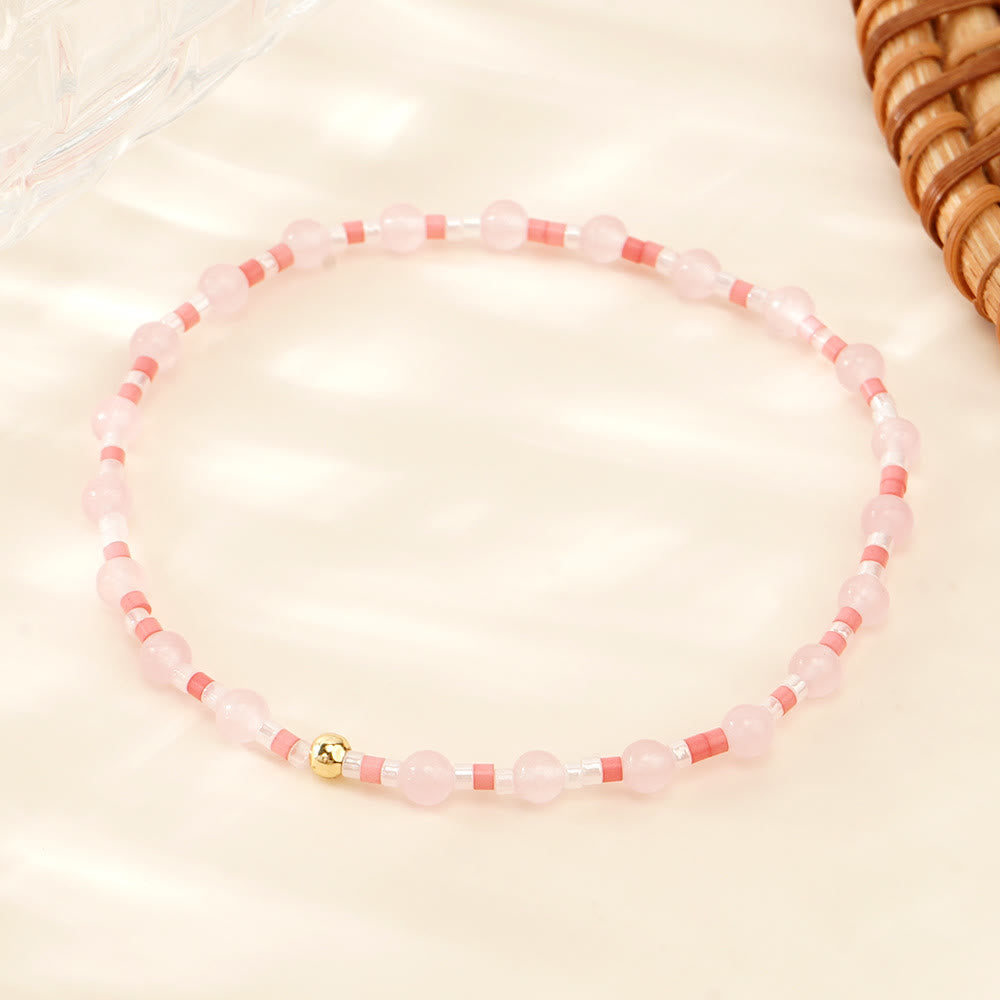 Bracelet élastique extensible Olivenorma Mini Beads Gemstone - Quartz rose - image 12