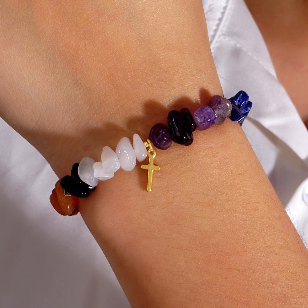 Bracelet extensible Olivenorma en cristal de guérison arc-en-ciel et gravier - image 3