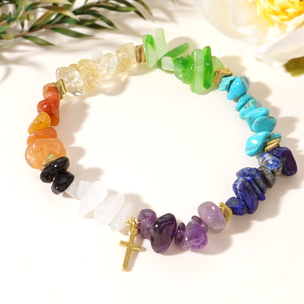 Bracelet extensible Olivenorma en cristal de guérison arc-en-ciel et gravier - Bracelet Croix - image 2