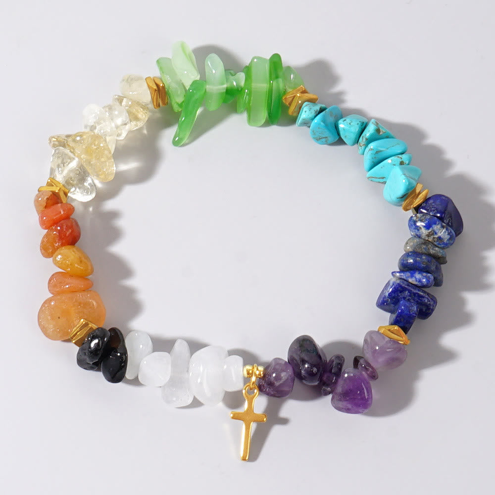 Bracelet extensible Olivenorma en cristal de guérison arc-en-ciel et gravier - image 4