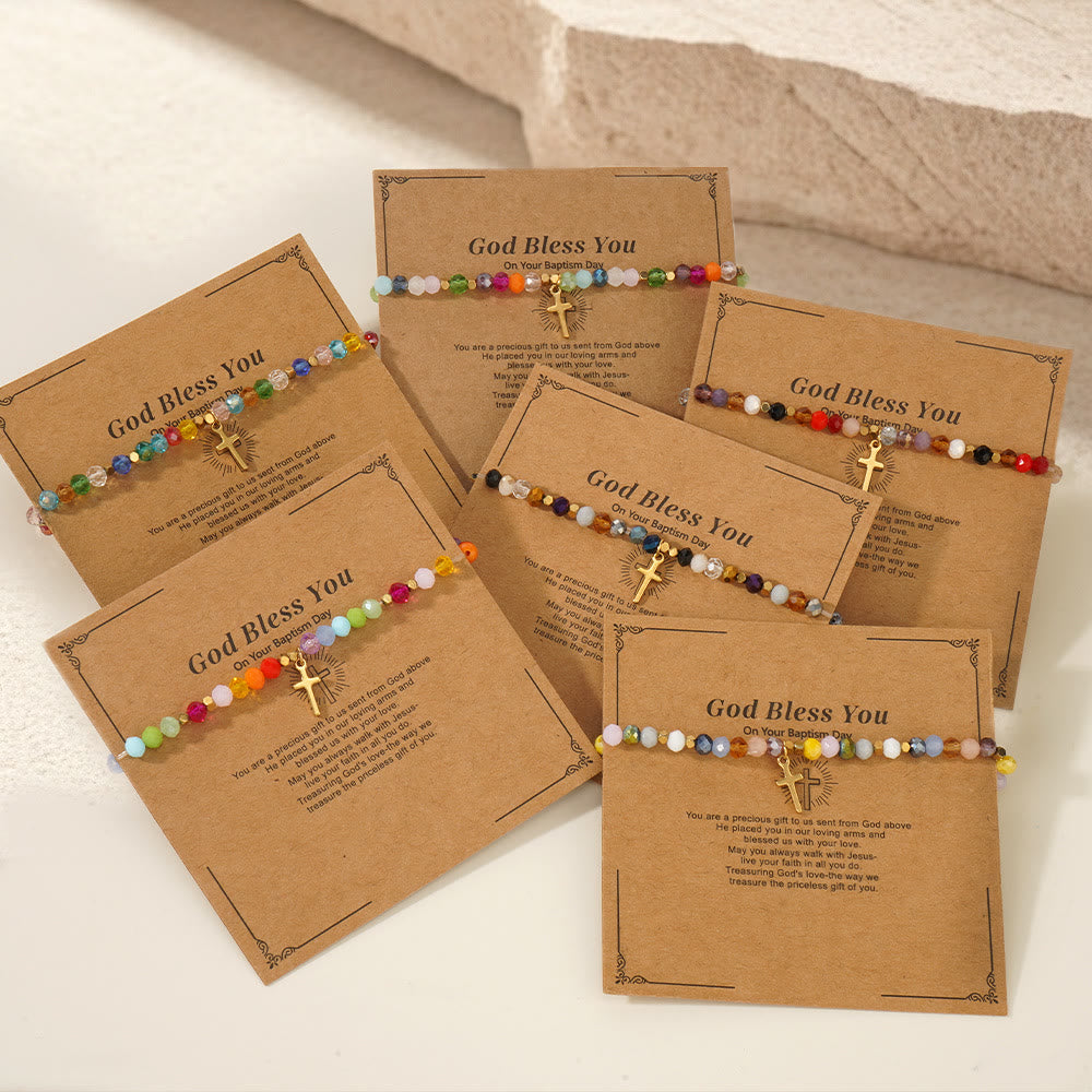 Bracelet extensible Olivenorma en mini perles et pierres précieuses « Dieu vous bénisse » - image 9