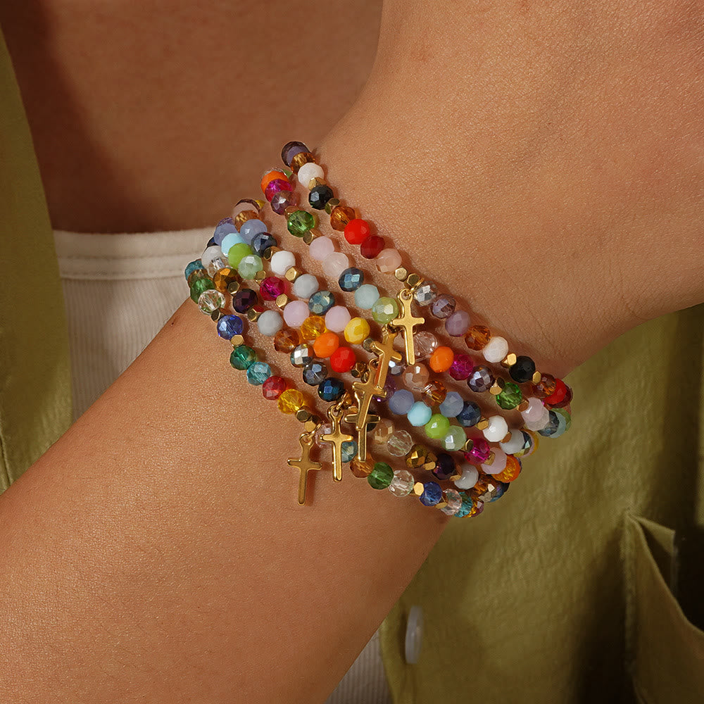 Bracelet extensible Olivenorma en mini perles et pierres précieuses « Dieu vous bénisse » - image 1
