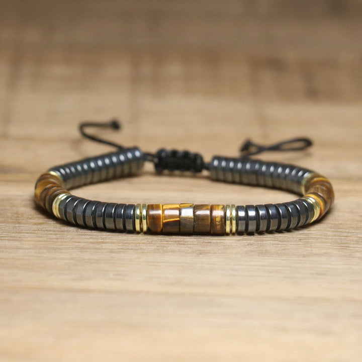 Bracelet tressé réglable en perles de cristal naturel Olivenorma - Œil de tigre + Hématite - image 2