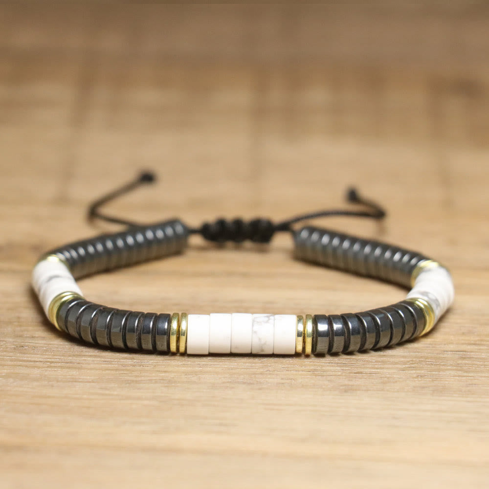 Bracelet tressé réglable en perles de cristal naturel Olivenorma - Howlite + Hématite - image 17
