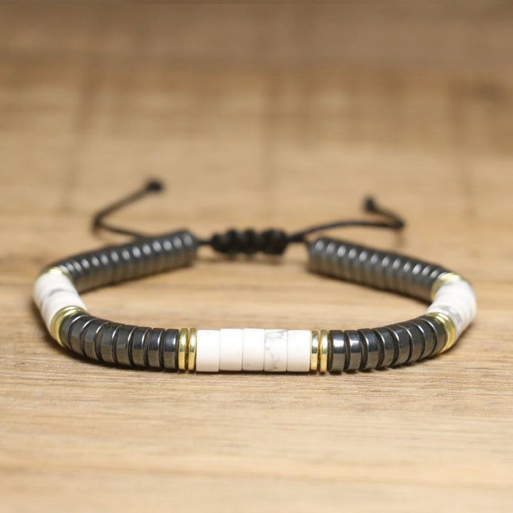 Bracelet tressé réglable en perles de cristal naturel Olivenorma - Howlite + Hématite - image 17