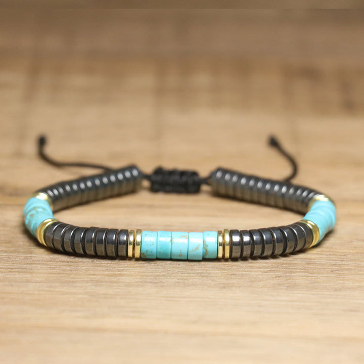 Bracelet tressé réglable en perles de cristal naturel Olivenorma - Turquoise + Hématite - image 13