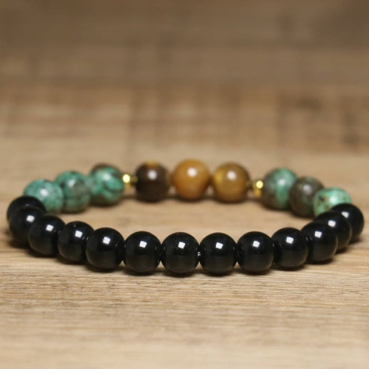 Bracelet de perles de guérison en œil de tigre naturel et turquoise africaine Olivenorma - image 4