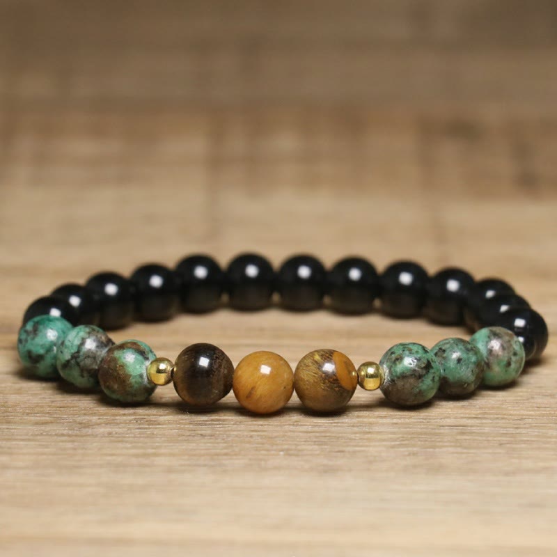 Bracelet de perles de guérison en œil de tigre naturel et turquoise africaine Olivenorma - Pierre naturelle - image 1