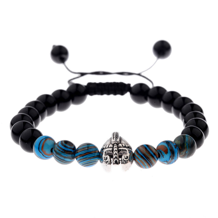 Bracelet réglable Olivenorma en pierres précieuses de 8 mm avec casque de guerrier spartiate - Obsidienne + Perles de résine bleue + Casque argenté - image 22