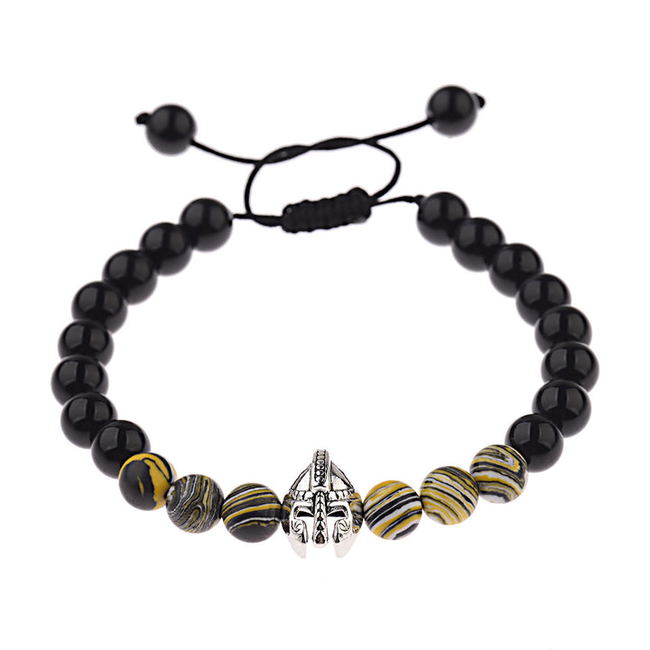 Bracelet réglable Olivenorma en pierres précieuses de 8 mm avec casque de guerrier spartiate - Obsidienne + Perles de résine jaune + Casque argenté - image 25