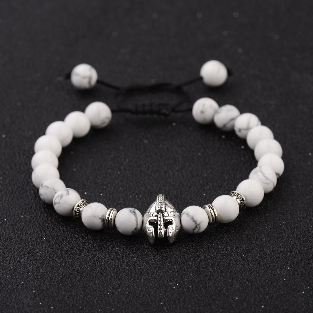 Bracelet réglable Olivenorma en pierres précieuses de 8 mm avec casque de guerrier spartiate - Casque Howlite + Argent - image 19