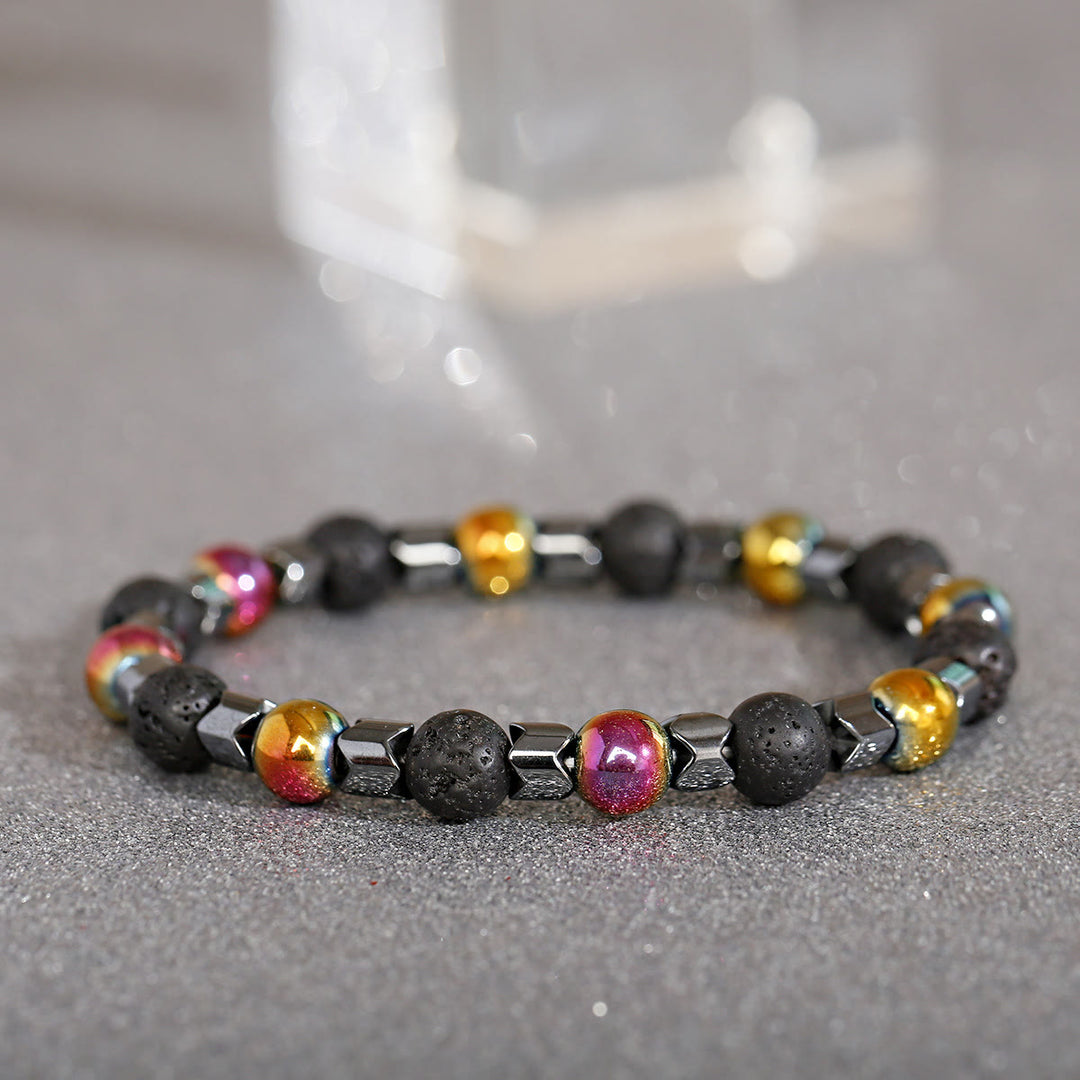 Bracelet extensible Olivenorma en perles de lave et hématite de 8 mm - Hématite arc-en-ciel + pierre de lave - image 9
