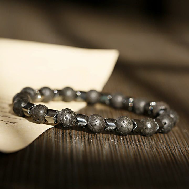 Bracelet extensible Olivenorma en perles de lave et hématite de 8 mm - Pierre de lave + hématite - image 2