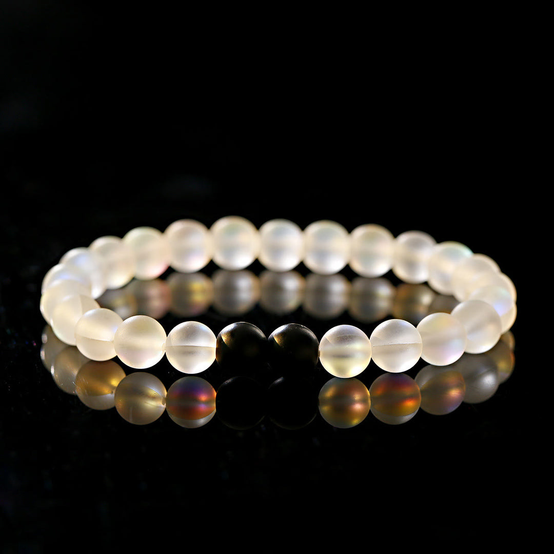 Bracelet extensible Olivenorma en pierre de lune et onyx noir Besties - 2 perles d'onyx noir + pierre de lune - image 1