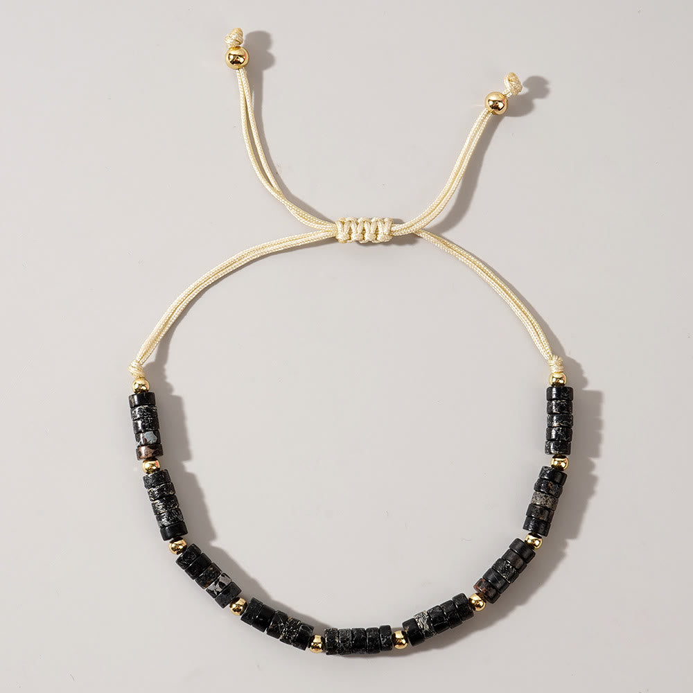 Bracelet réglable Olivenorma en perles de cristal naturel avec mini pierres précieuses de 3 mm - Obsidienne flocon de neige - image 10