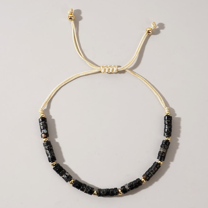 Bracelet réglable Olivenorma en perles de cristal naturel avec mini pierres précieuses de 3 mm - Obsidienne flocon de neige - image 10