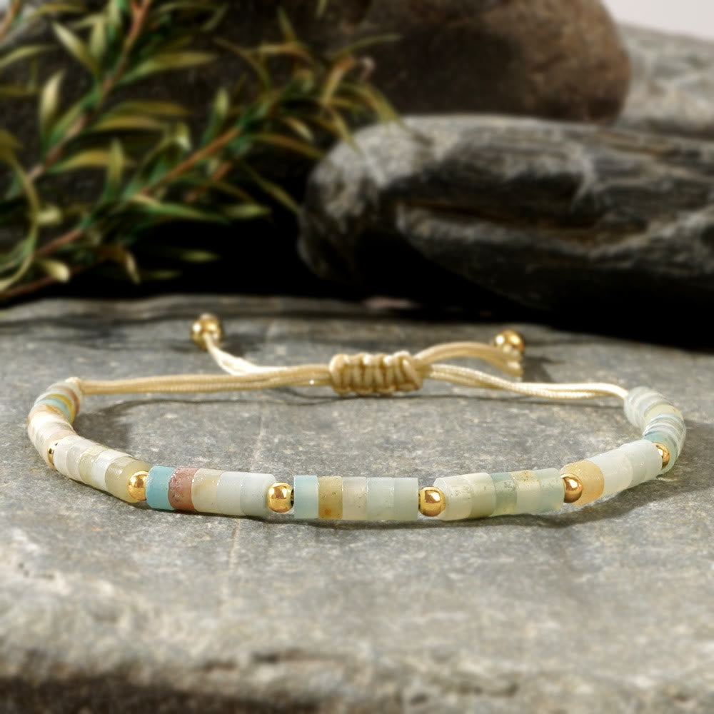 Bracelet réglable Olivenorma en perles de cristal naturel avec mini pierres précieuses de 3 mm - Amazonite - image 2