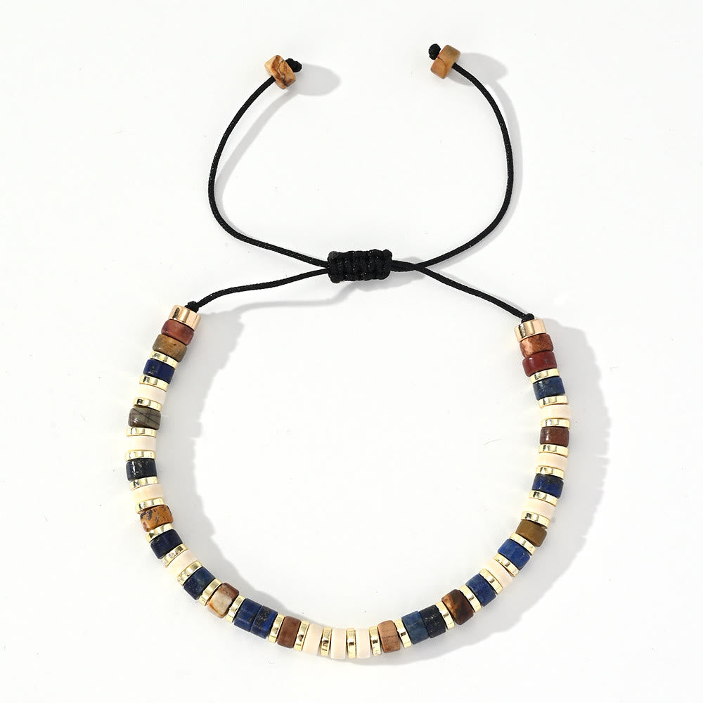 Bracelet tendance en perles d'hématite et mini perles Olivenorma - Lapis-lazuli + jade blanc + hématite - image 2
