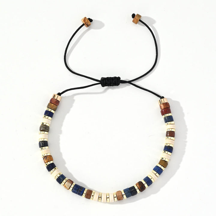 Bracelet tendance en perles d'hématite et mini perles Olivenorma - Lapis-lazuli + jade blanc + hématite - image 2