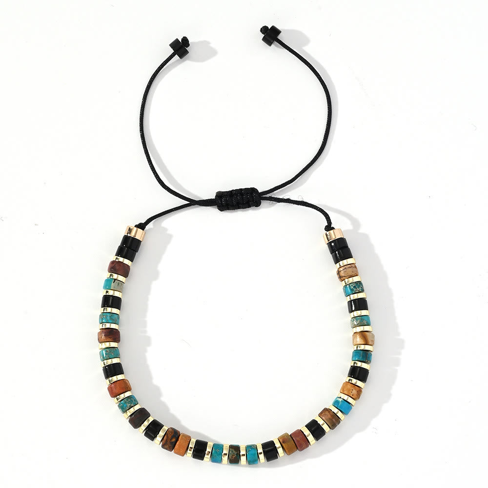Bracelet tendance en perles d'hématite et mini perles Olivenorma - Turquoise + Obsidienne + Jaspe figuratif - image 14