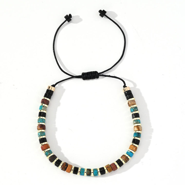 Bracelet tendance en perles d'hématite et mini perles Olivenorma - Turquoise + Obsidienne + Jaspe figuratif - image 14