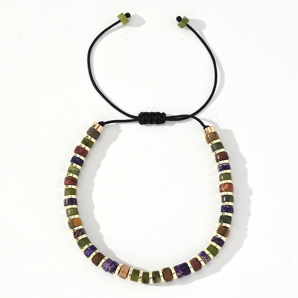 Bracelet tendance en perles d'hématite et mini perles Olivenorma - Pierre Empereur Violette + Jade Vert + Hématite - image 9