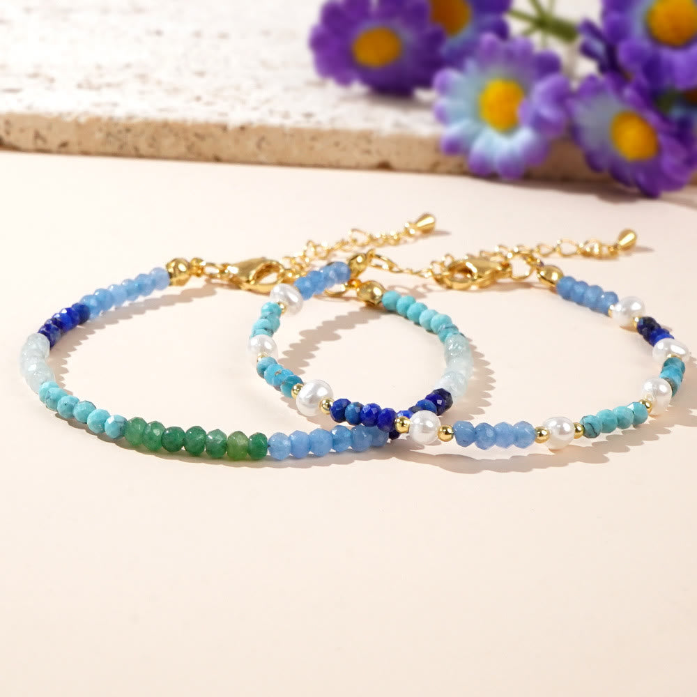 Olivenorma Boho Style 2Pcs Bracelet de Perles Turquoise Aigue-Marine - image 3