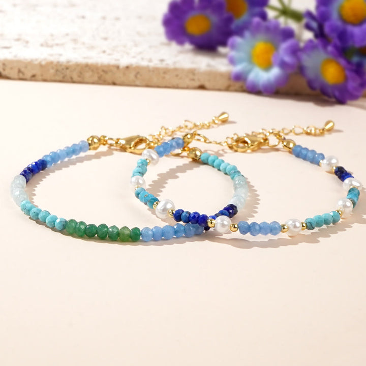 Olivenorma Boho Style 2Pcs Bracelet de Perles Turquoise Aigue-Marine - image 3