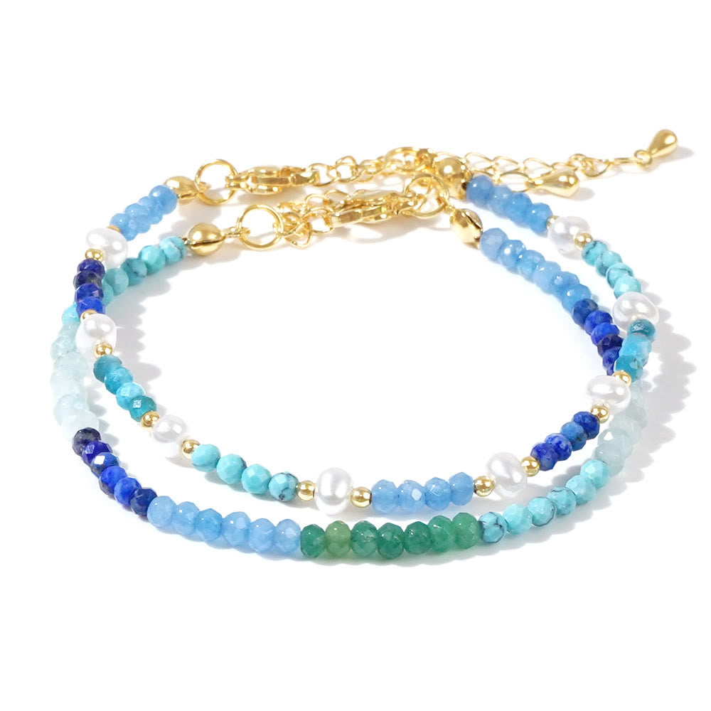 Olivenorma Boho Style 2Pcs Bracelet de Perles Turquoise Aigue-Marine - image 5