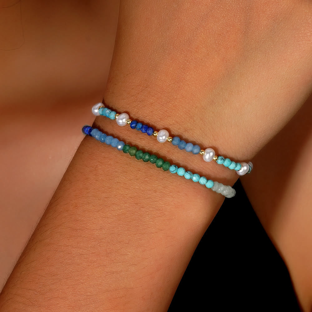 Olivenorma Boho Style 2Pcs Bracelet de Perles Turquoise Aigue-Marine - image 2