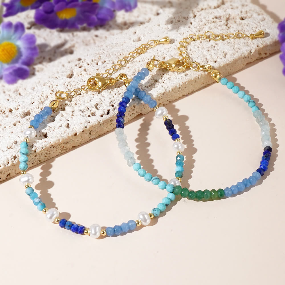 Olivenorma Boho Style 2Pcs Bracelet de Perles Turquoise Aigue-Marine - Ensemble de 2 bracelets bohèmes - image 1
