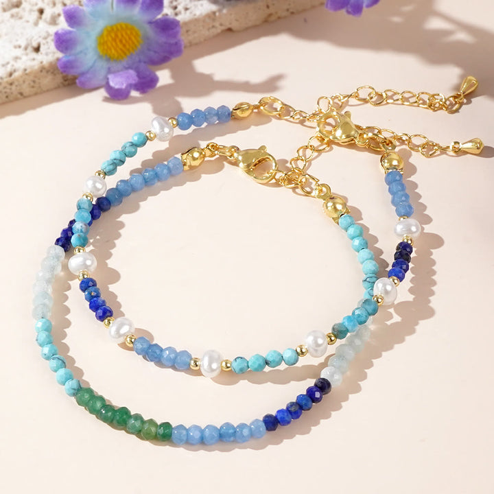 Olivenorma Boho Style 2Pcs Bracelet de Perles Turquoise Aigue-Marine - image 4