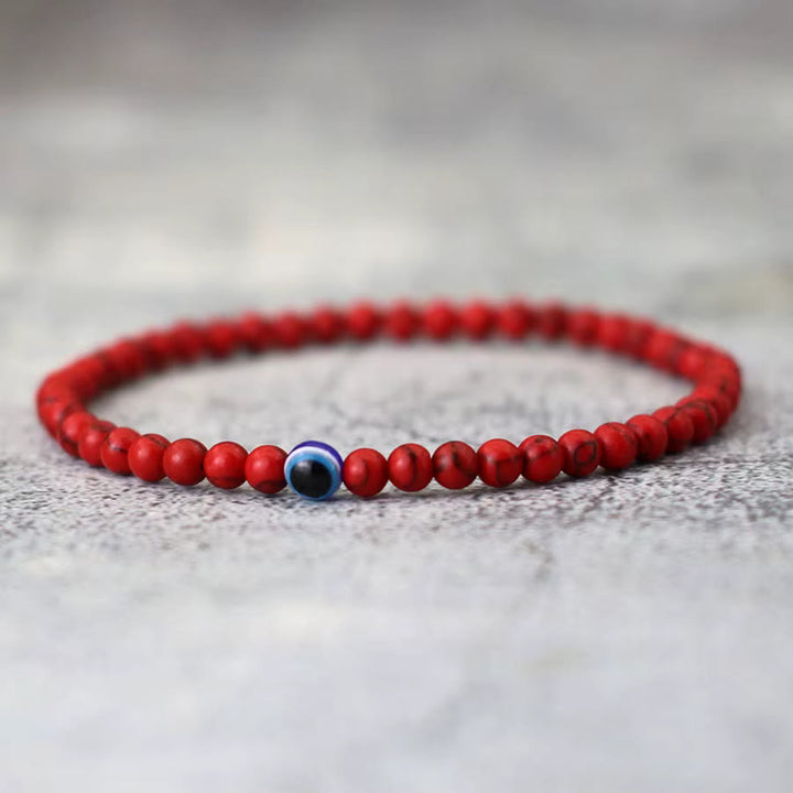 Bracelet Olivenorma en perles rondes en pierre naturelle contre le mauvais œil (6 mm/8 mm) - 8 mm - Turquoise rouge - image 3