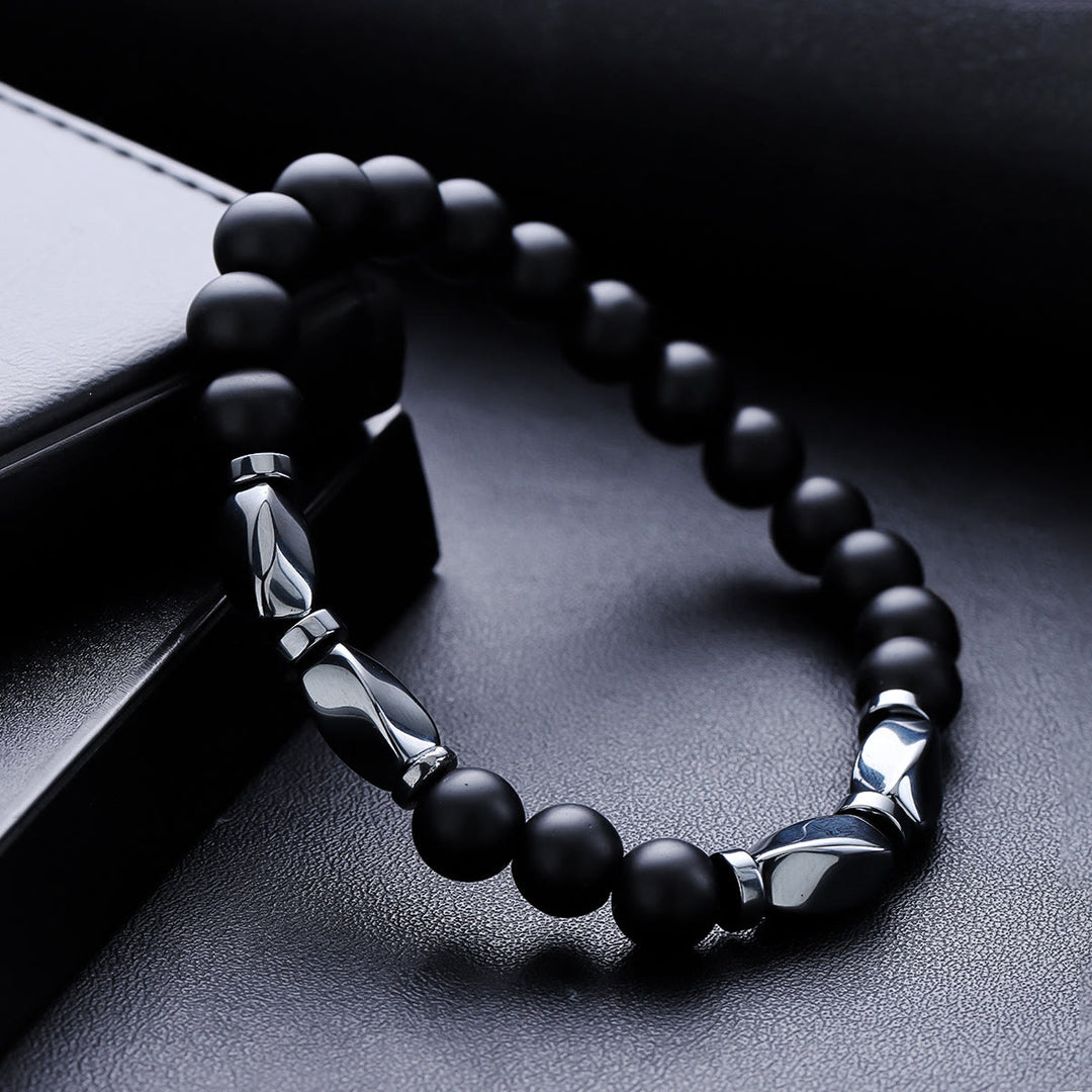 Olivenorma Lot de 2 bracelets extensibles en hématite et onyx noir pour homme - image 4
